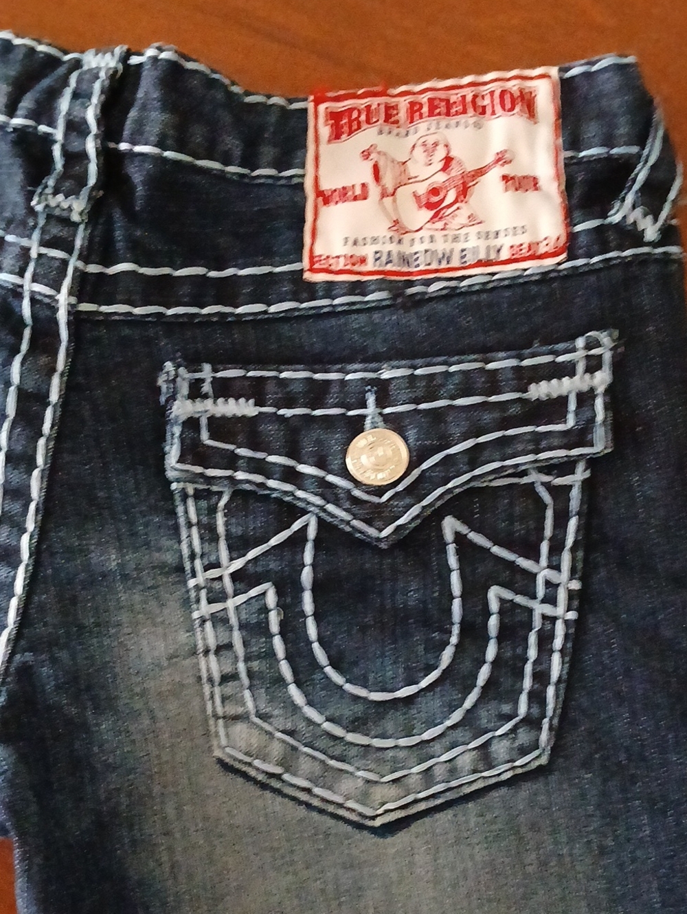 True Religion Indigo Denim Jeans with White Contrast Stitching